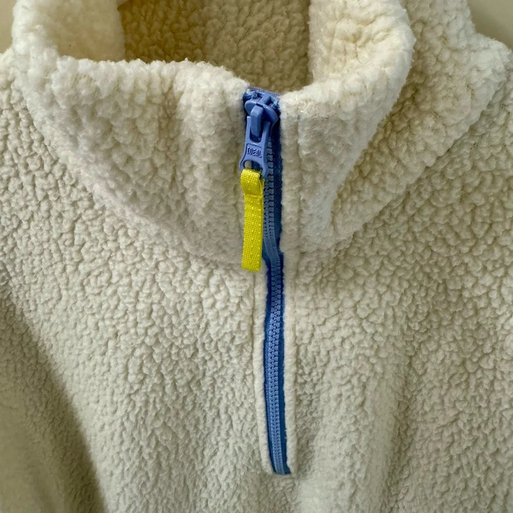J. Crew Cream Sherpa Pullover Fleece with Blue Accents - Picture 6 of 6